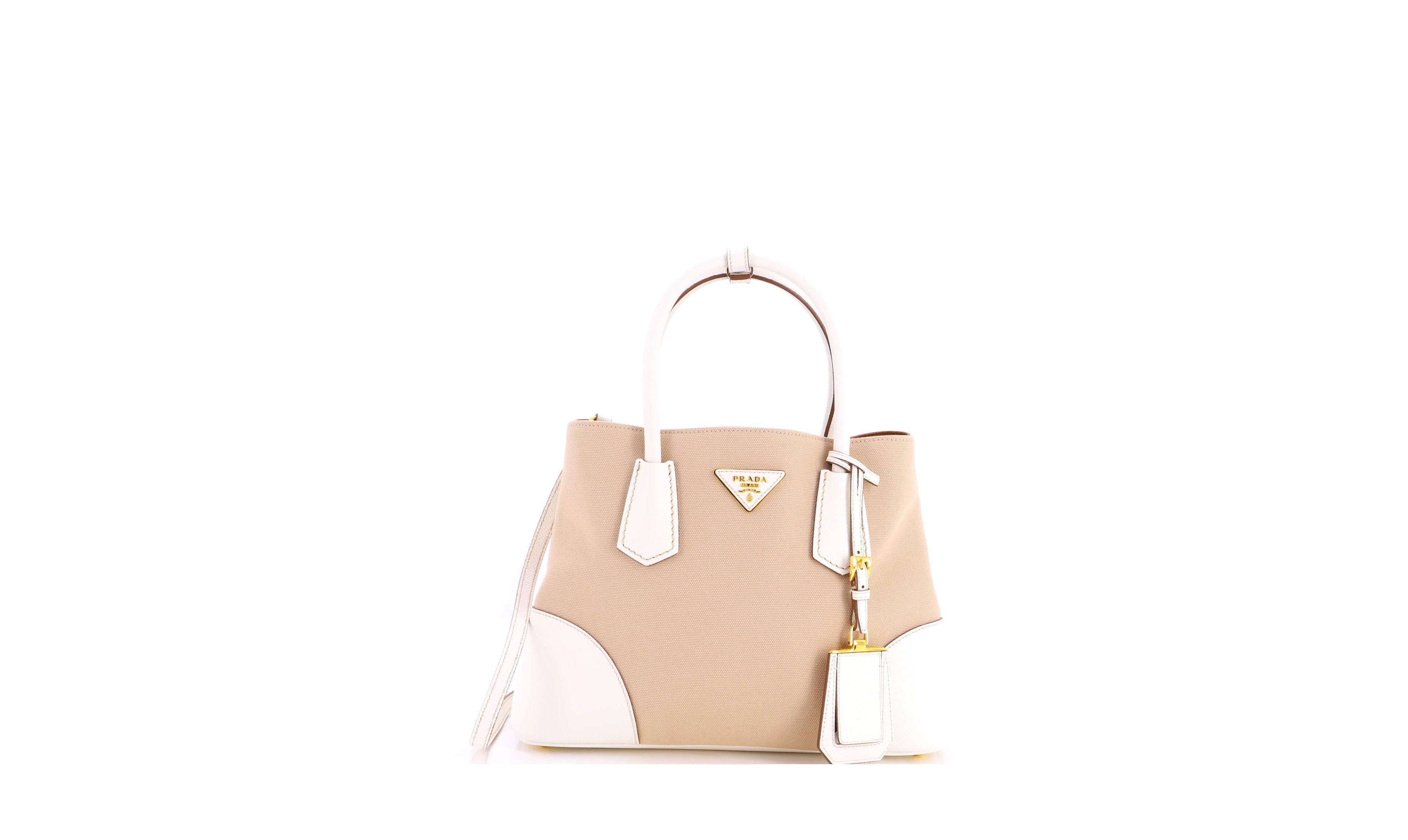 Pre-Owned Prada Medium Cuir Double Tote Canvas and Saffiano Leather