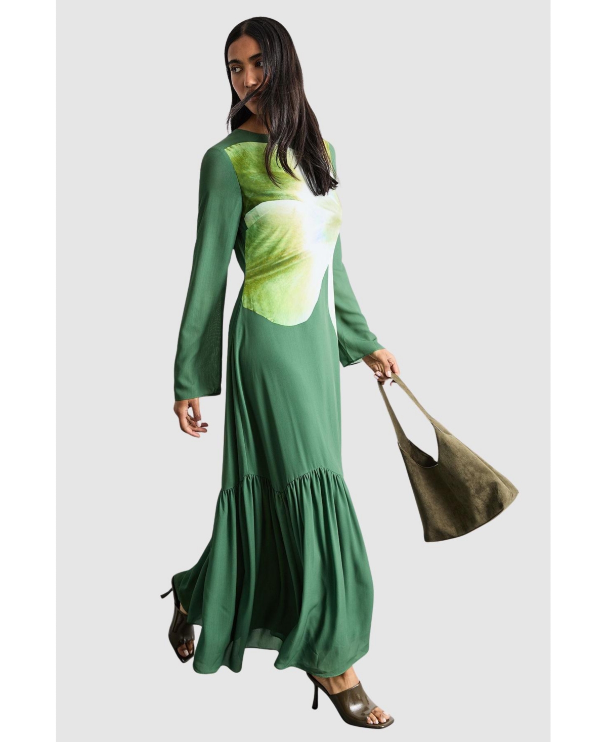Warehouse Women's Chiffon Placement Print Midaxi Dress