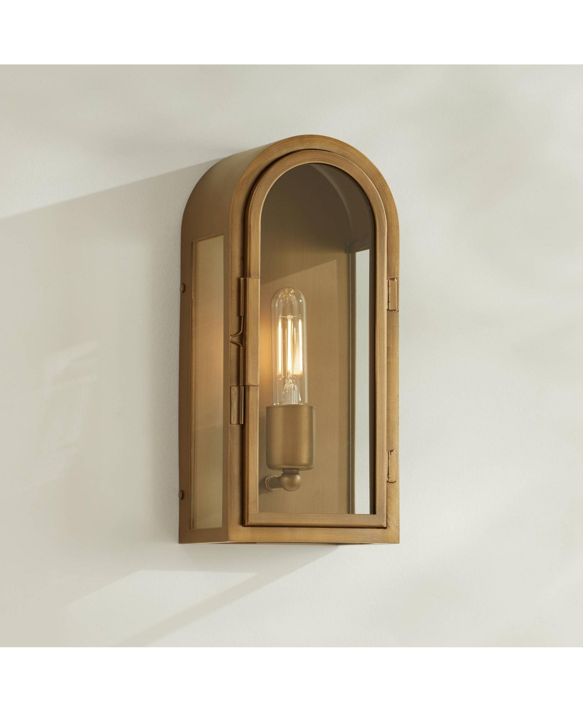 Possini Euro Design Alys 13inch High Industrial Outdoor Wall Light Fixture Mount Porch House Weatherproof Aged Brass Finish