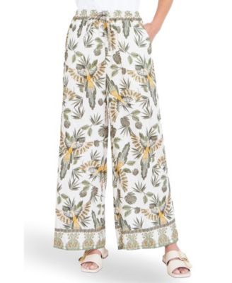 Women's Bird Print Viscose Wide Leg Trousers