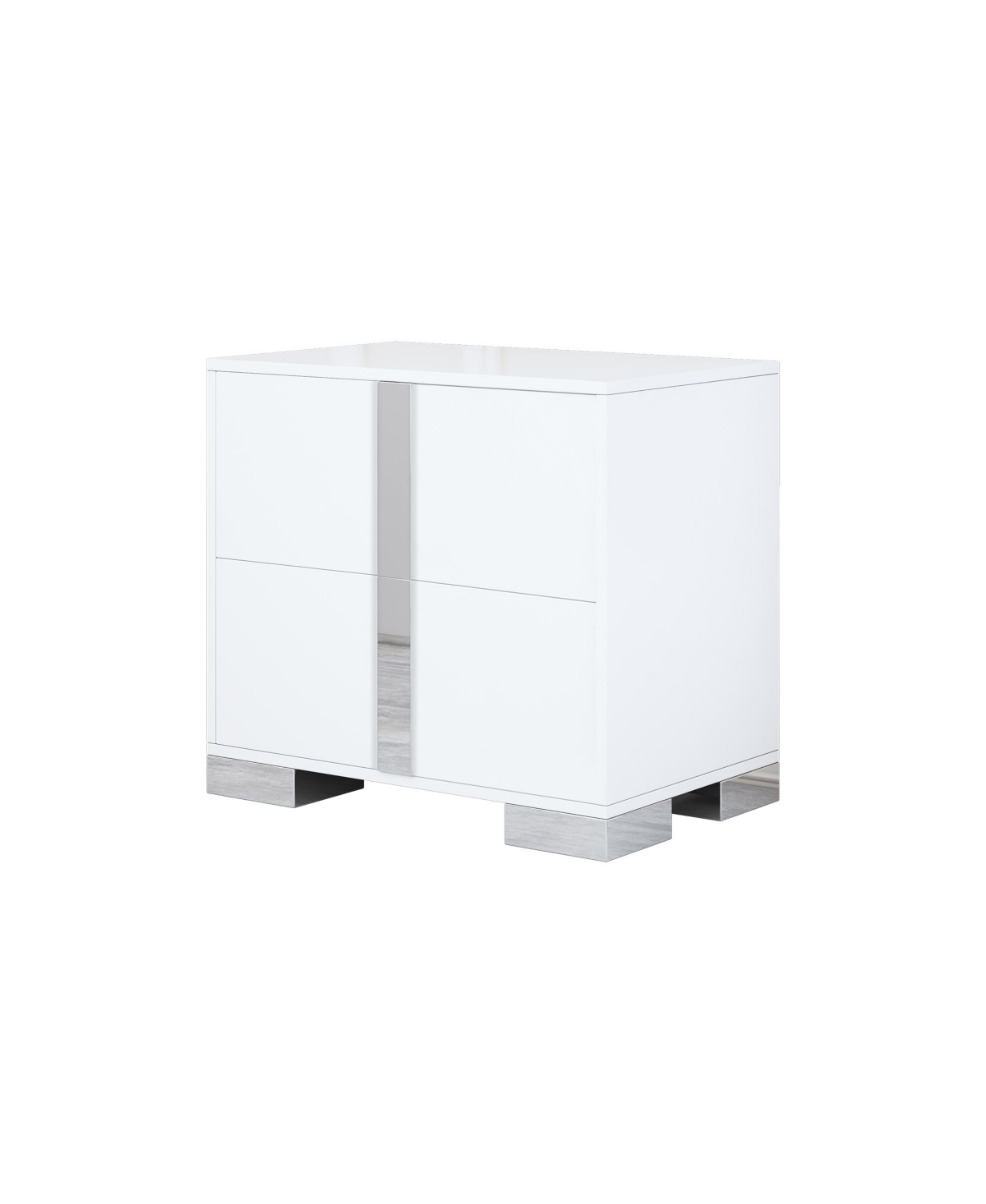 Rainsken Elegant Nightstand with Silver Mirrored Handle and 2 Drawers, Bedside Table, Sofa Side Table, End Table for Living Room