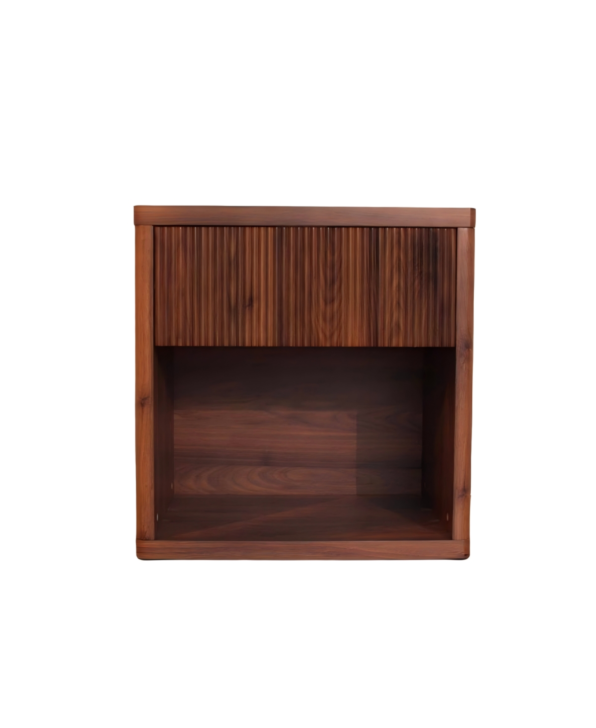 Rainsken Fluted Nightstand with Drawer Storage, Mid Century Bedside Table with Open Compartment, Wood End Table for Bedroom