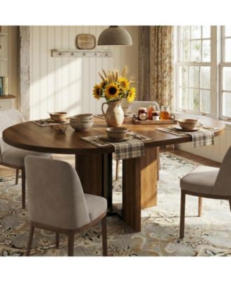 Extendable Round to Oval Dining Table, Arched Legs, Expandable Farmhouse Kitchen Table for 4-8