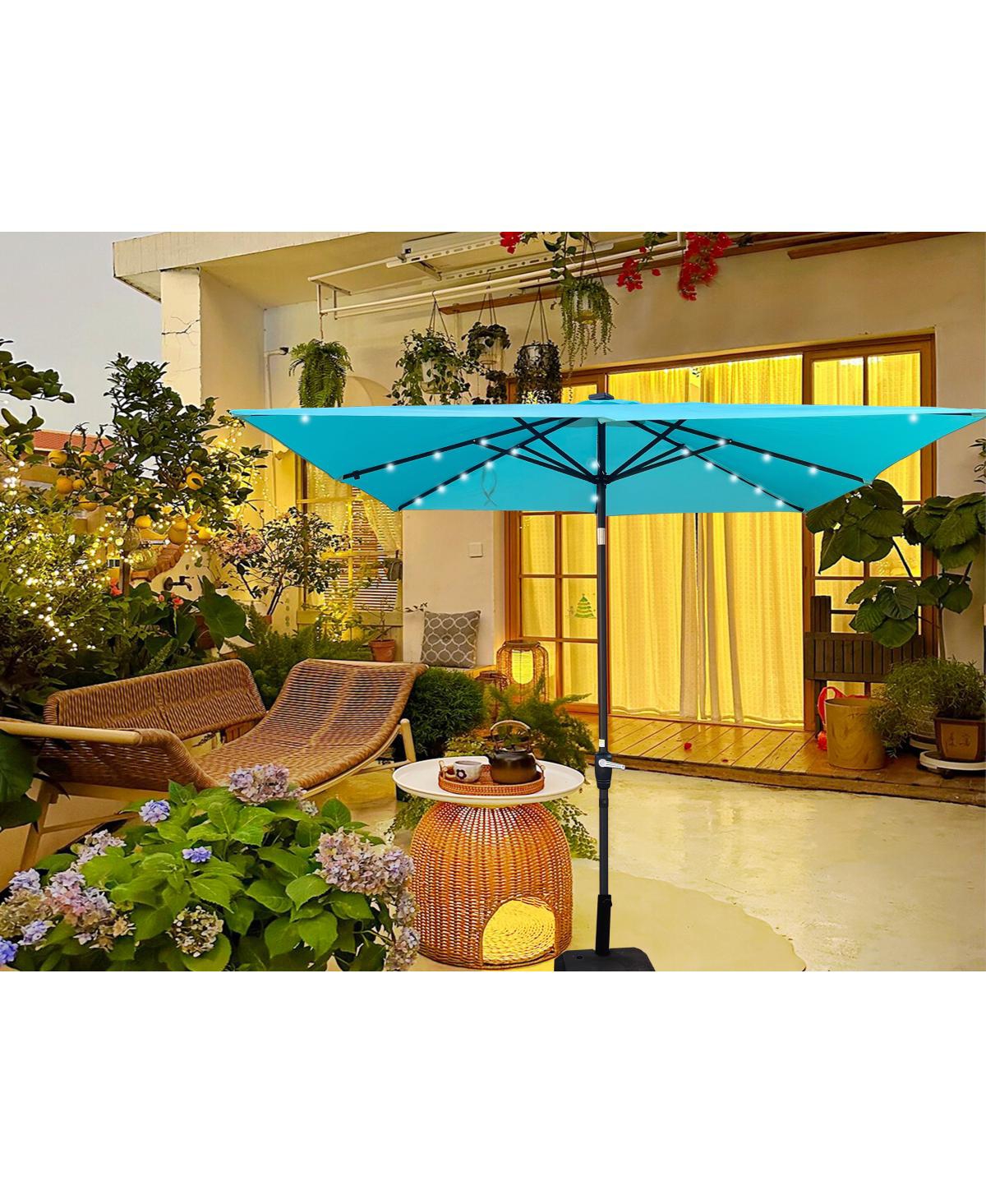 Streamdale Furniture Square 2.5x2.5M Solar Led Patio Umbrella with Crank and Base