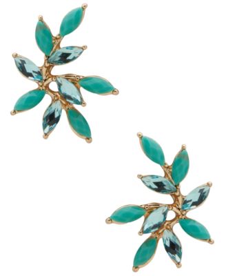 Gold-Tone Faux Colored Leaf Stud Earrings 