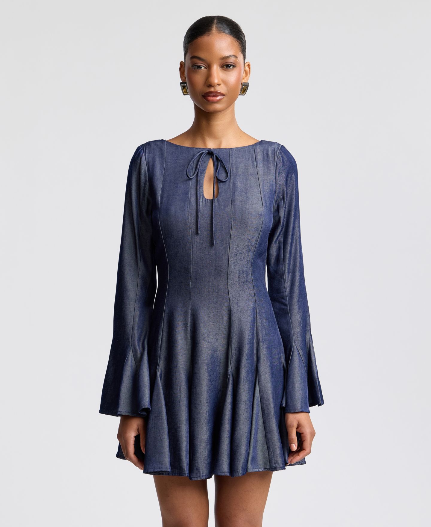 Женское платье Avec Les Filles Boat Neck Bell-Sleeve Mini, цвет: Индиго — фото 5