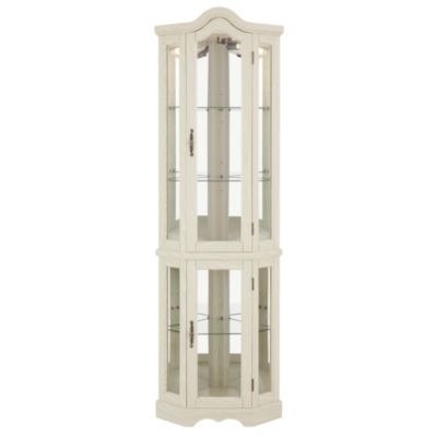 Lighted Corner Curio Cabinet with Tempered Glass Doors and Shelves Elegant Oak Display Storage