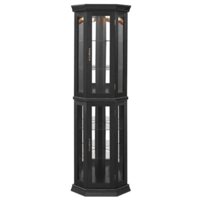 Corner Glass Curio Cabinet LED Lit Display Cabinet with Adjustable Tempered Glass Shelves
