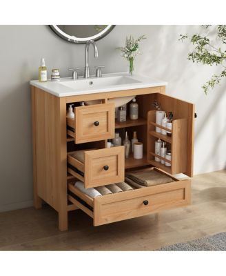 30 Inch Bathroom Vanity with Sink, Freestanding Wood Cabinet, Soft Close Drawers and Door, Modern Farmhouse Storage