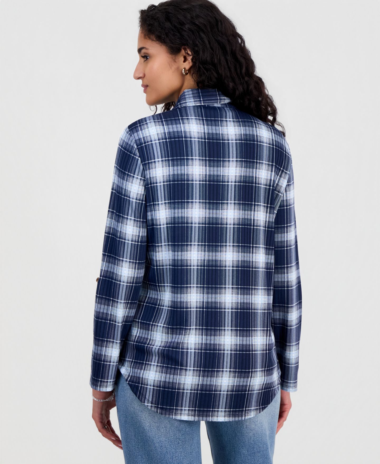 Женская рубашка Just Polly Juniors' Plaid Knit, цвет: Тёмно-синий — фото 2
