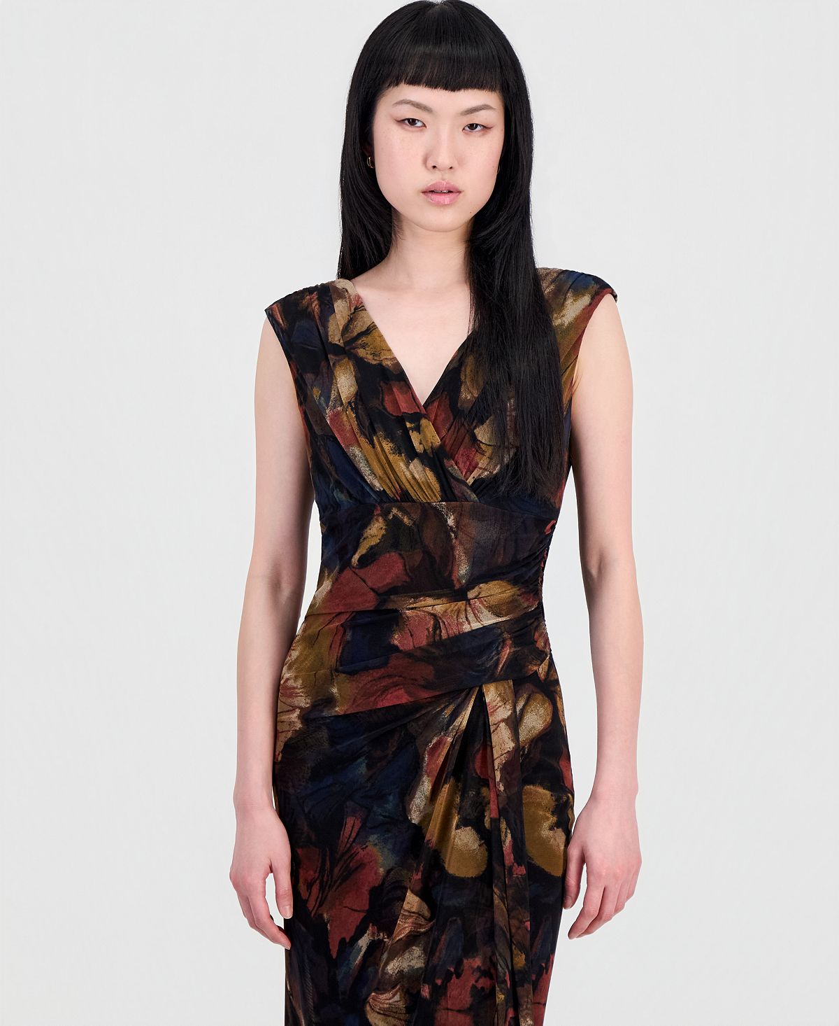 Connected Women's Printed Surplice-Neck Pleated Dress view 3 — MAYCSS fashion products