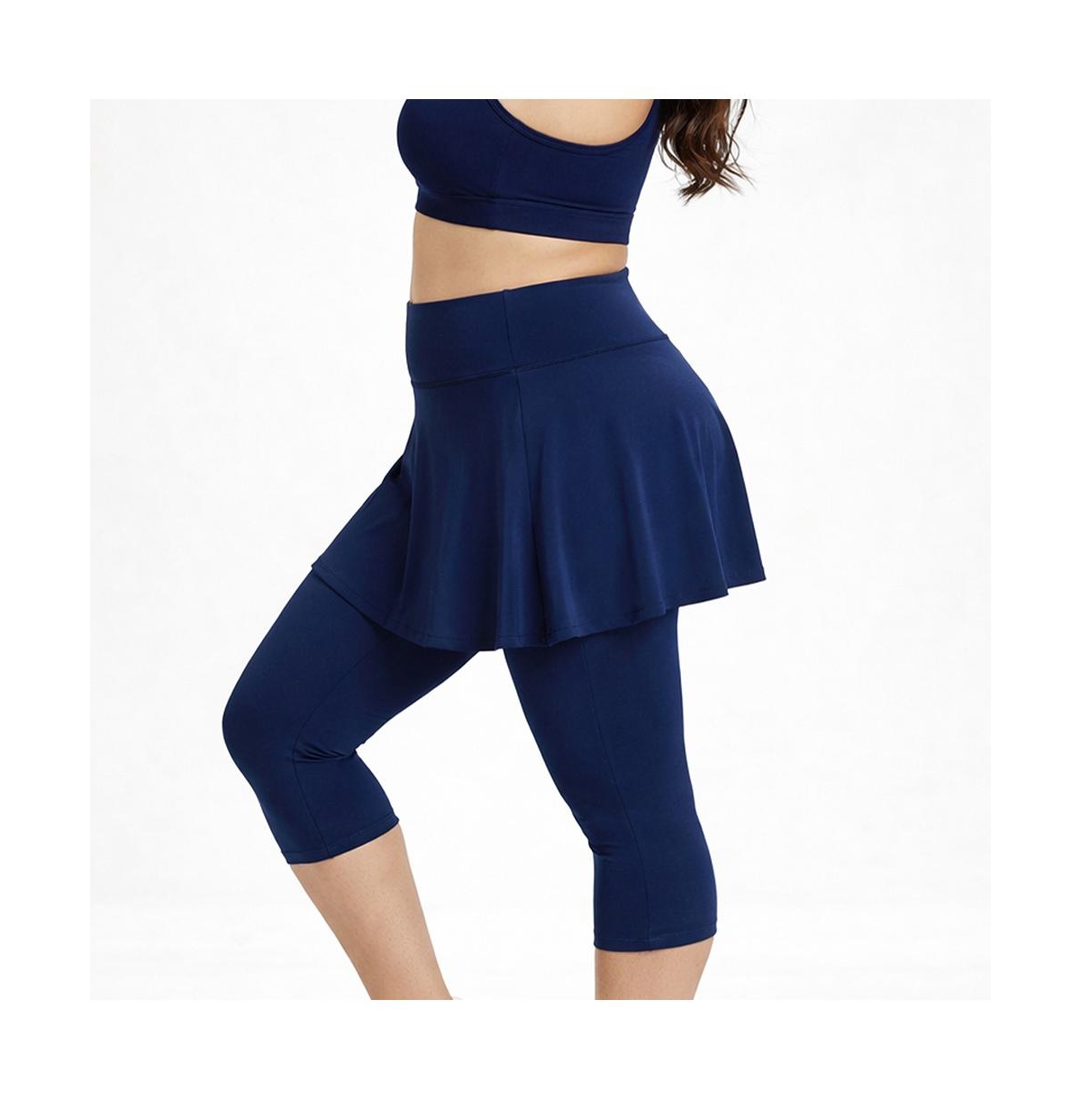 Calypsa Plus Flared Swim Skort With Capri Leggings