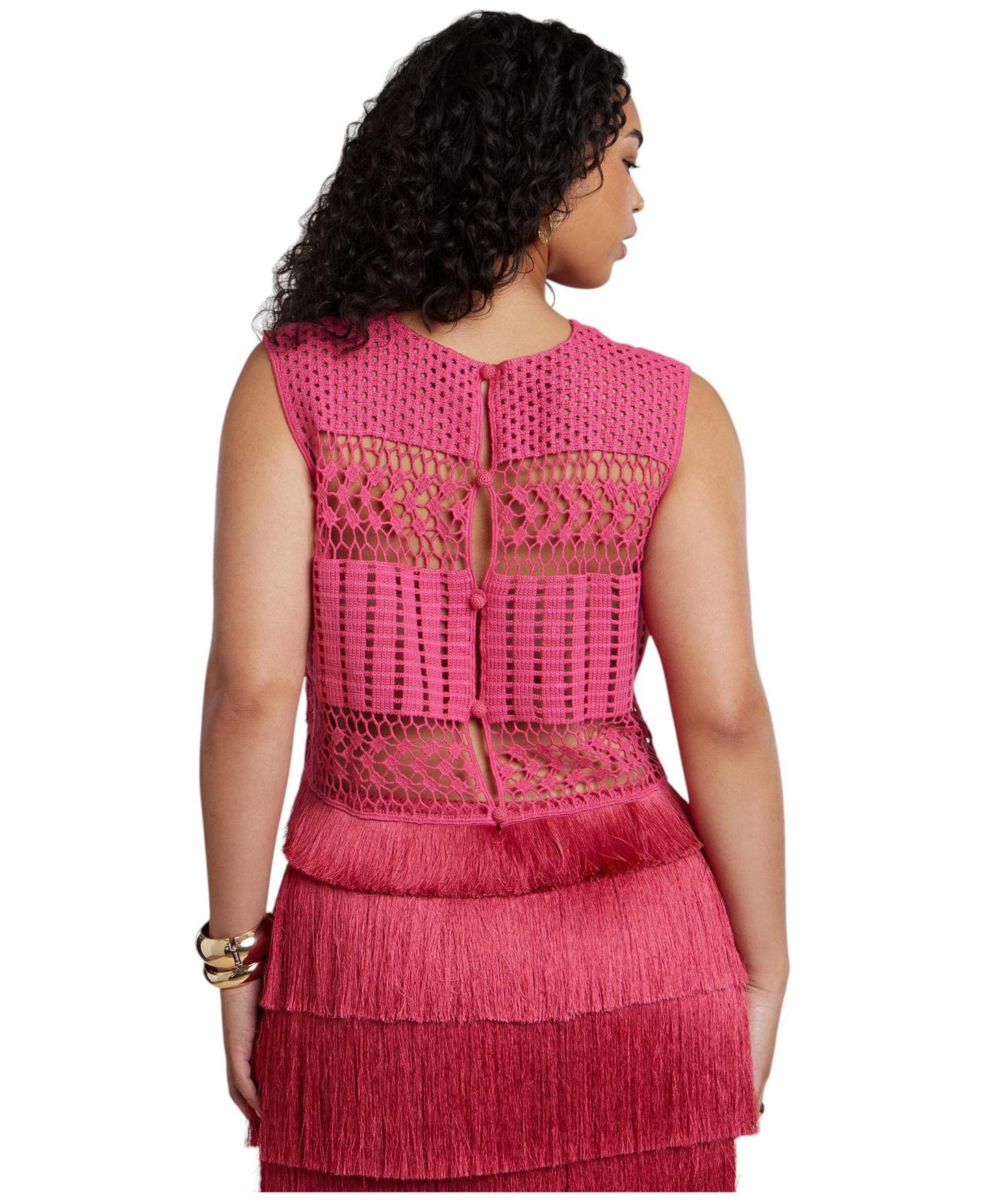 Женский топ ELOQUII Patbo Fringe Detail Crochet, цвет: Яркий розовый — фото 2