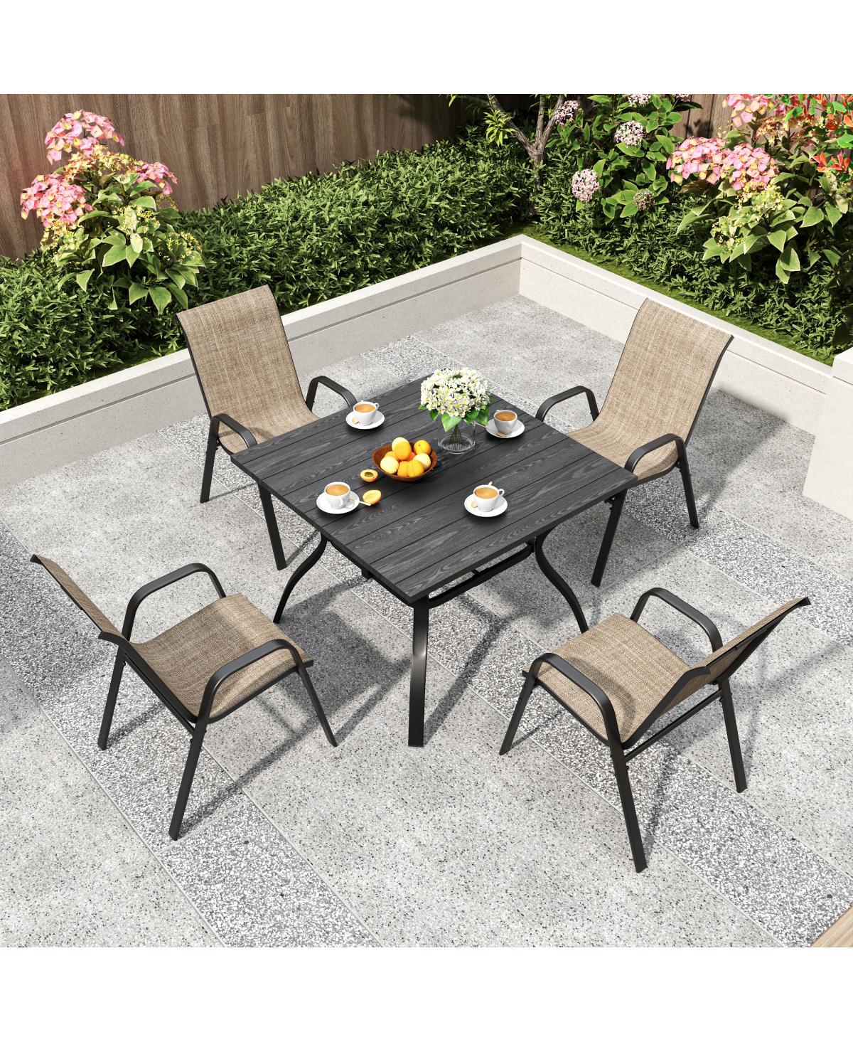 Streamdale Furniture Outdoor Patio Dining Set with Umbrella Hole and Stacking Chairs