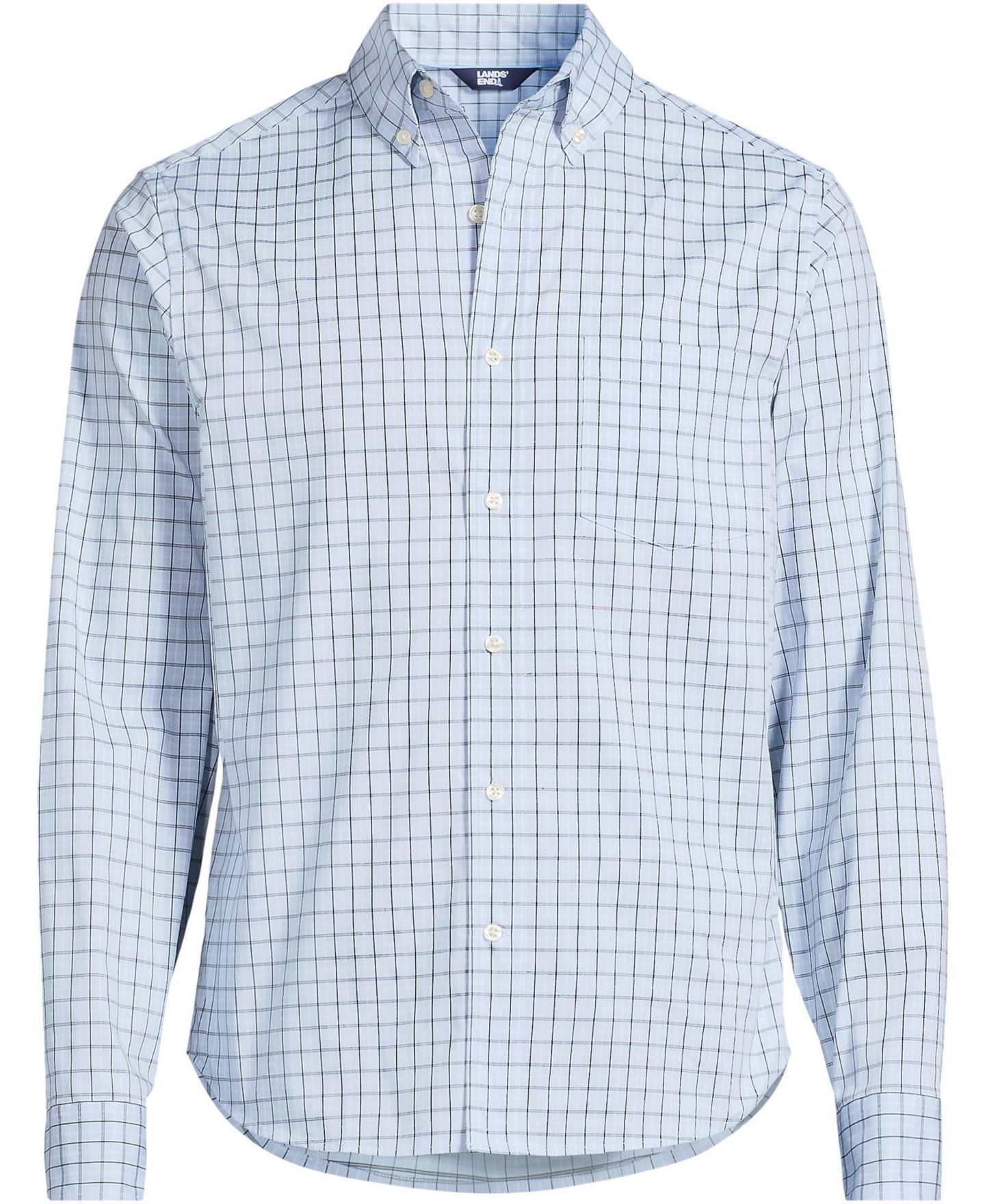 Мужские рубашки Lands' End Long Sleeve Tailored Fit Travel Kit, цвет: Синий клетчатый — фото 1
