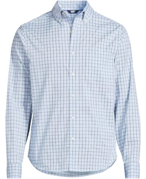 Мужские рубашки Lands' End Long Sleeve Tailored Fit Travel Kit, цвет: Синий клетчатый