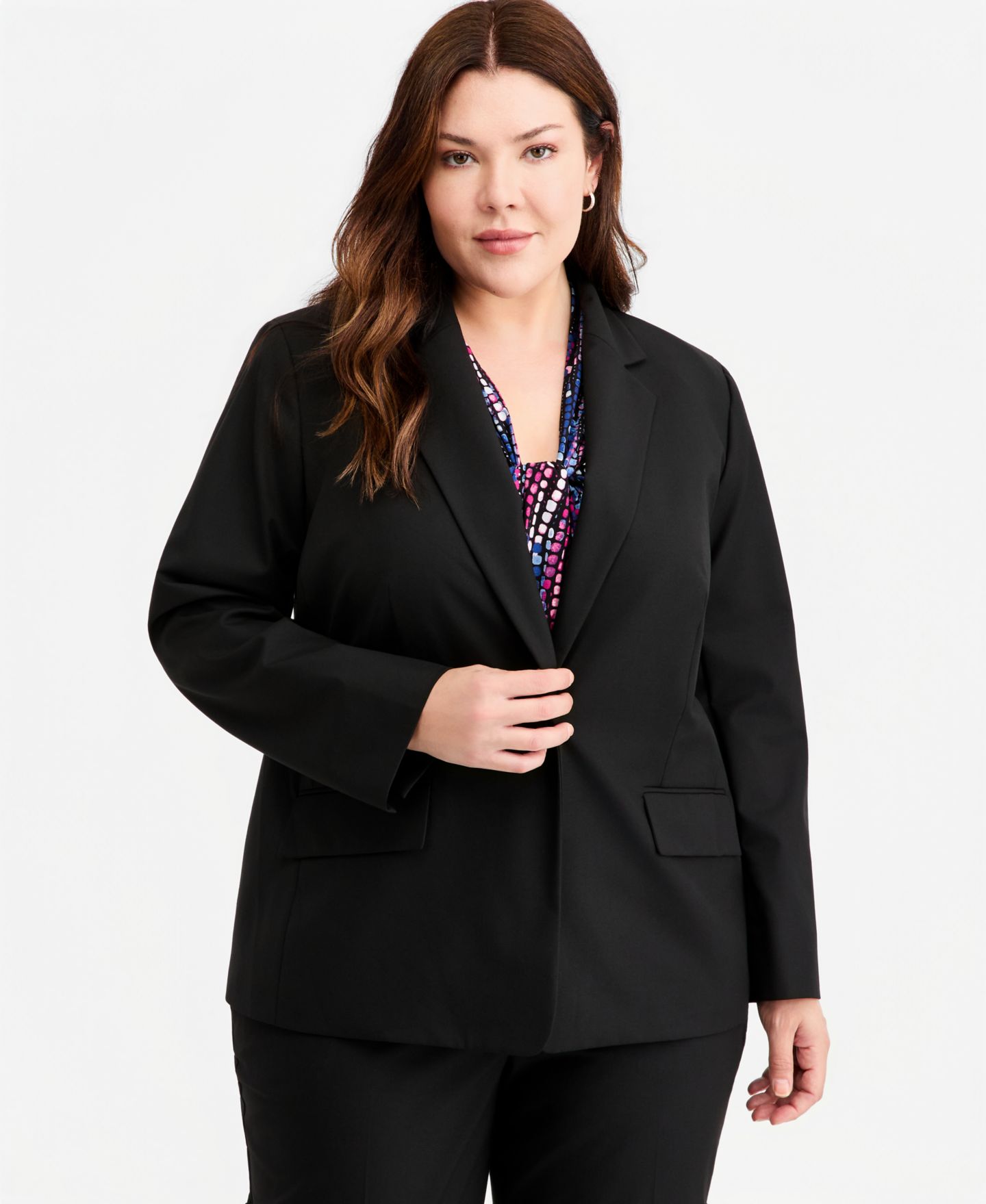 Женский пиджак Kasper Plus Size Machine Washable One-Button Blazer, цвет: Чёрный — фото 1