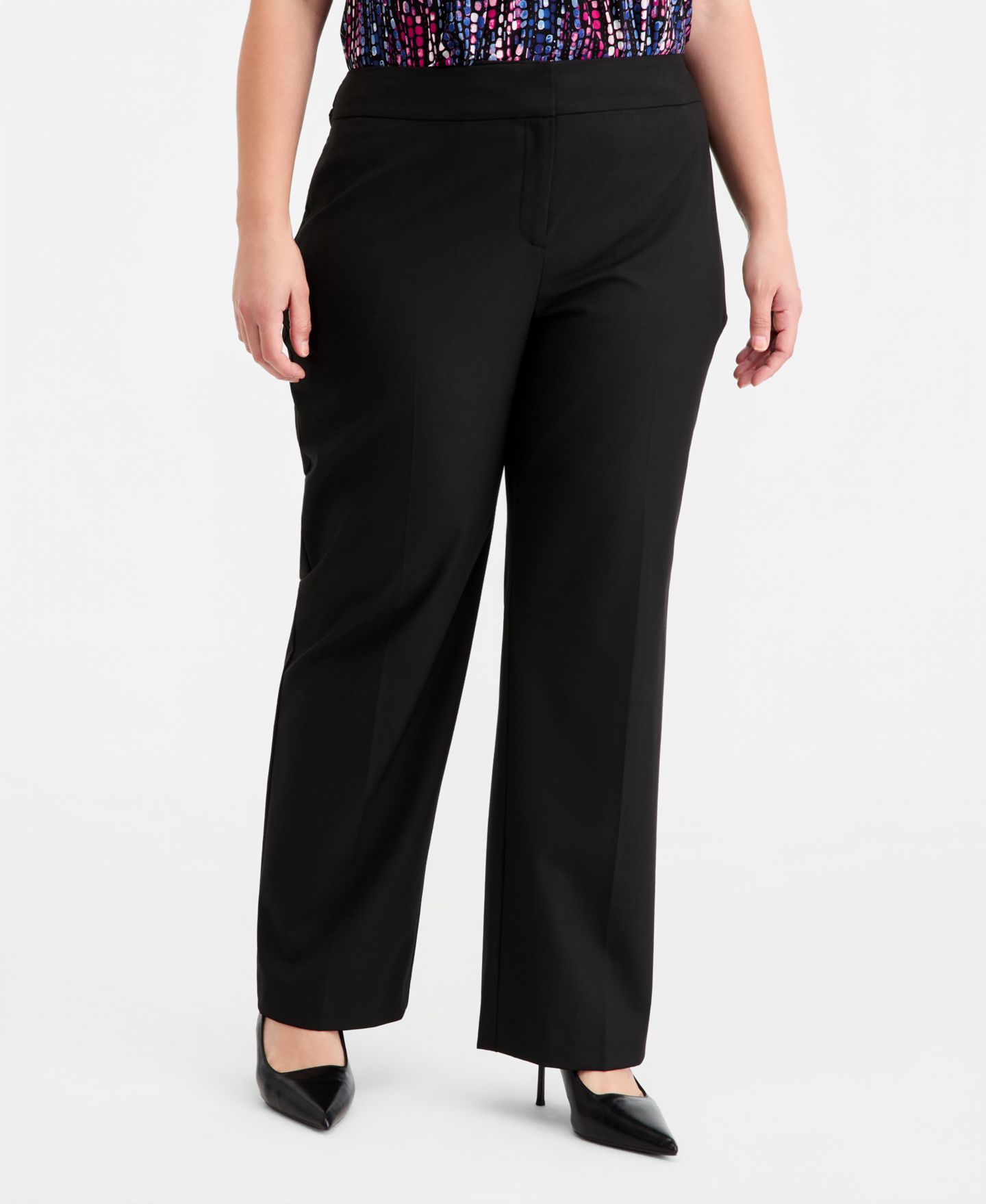 Женские брюки Kasper Plus Size Machine Washable Mid Rise Straight Leg, цвет: Чёрный — фото 2