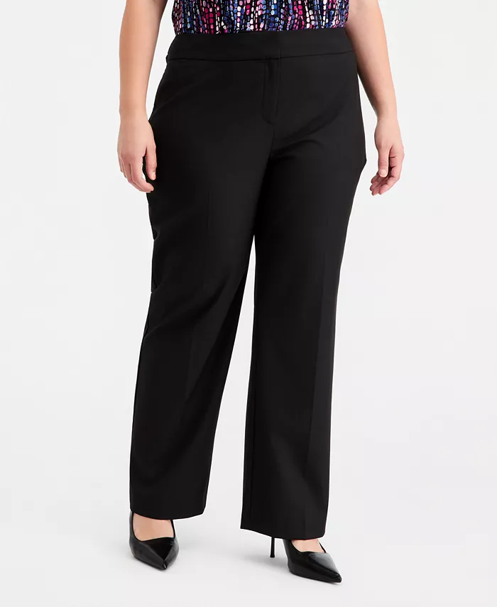 Plus Size Machine Washable Mid Rise Straight Leg Pants - thumbnail 5