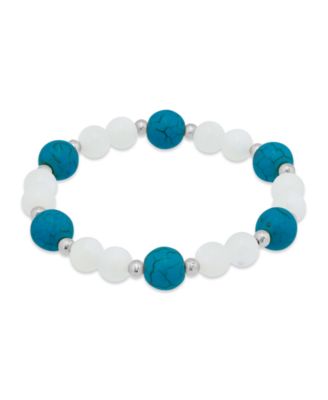 14k Gold-Plated Over Brass Imitation Pearl Howlite Chrysocolla Beads Stretch Bracelet