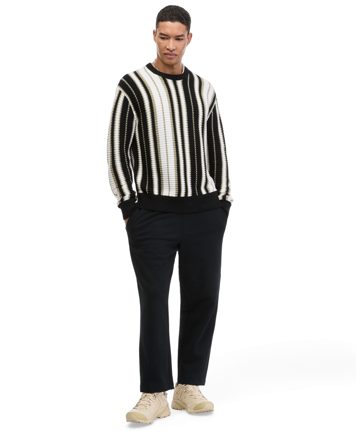 Мужской свитер Mode of One Vertical Stripe Relaxed Crewneck, цвет: Чёрный — фото 2