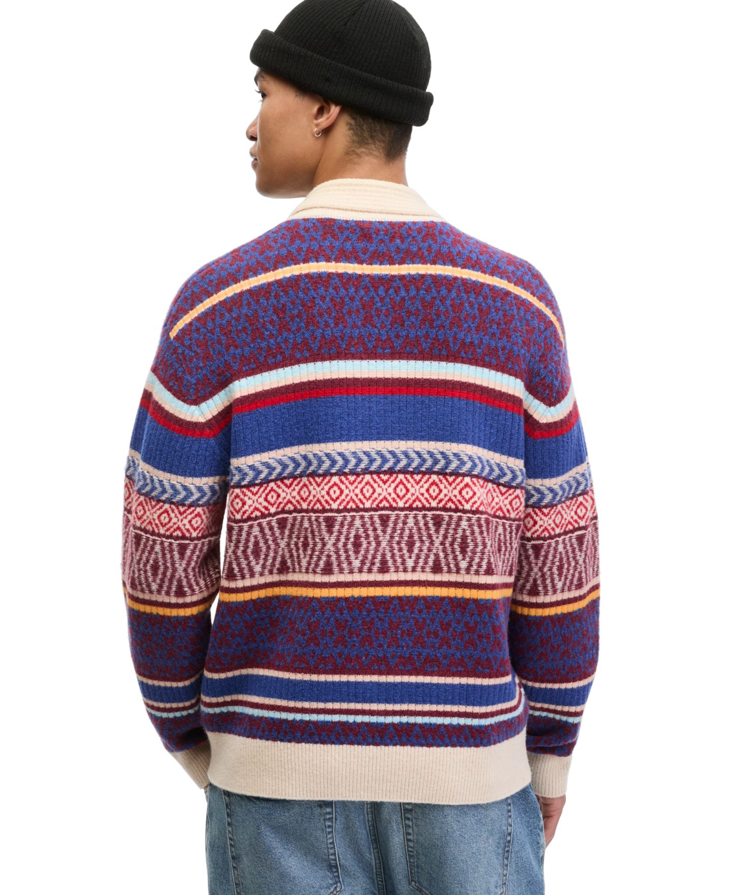 Мужской свитер Mode of One Fair Isle Full-Zip Relaxed-Fit, цвет: Натуральный песочный — фото 4