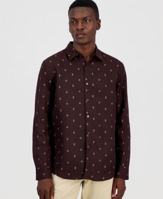 Men's Spaced Geometric Long-Sleeve Woven Shirt