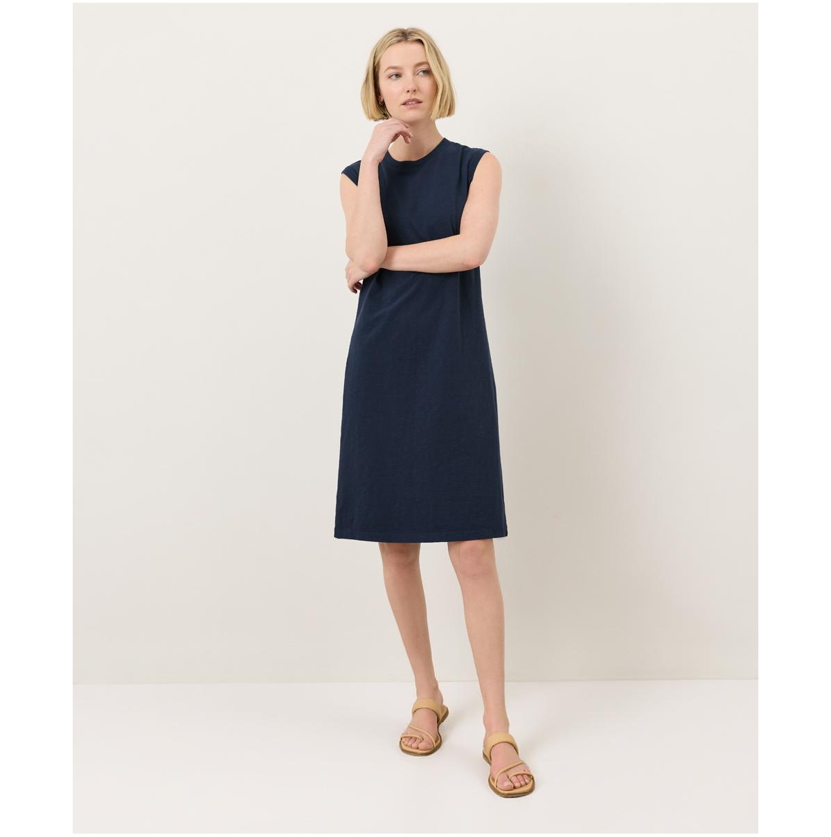 Pact Women's Organic Cotton Soft-Slub Essential Easy Muscle Tee Dress - Navy blue