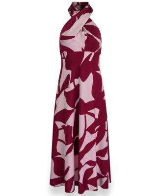 Women's Halter Neck Printed Satin A-Line Dress thumbnail 5