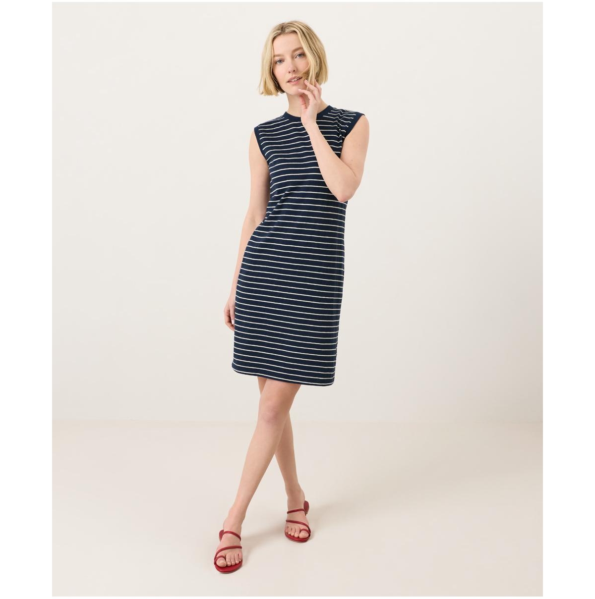 Pact Women's Organic Cotton Soft-Slub Essential Easy Muscle Tee Dress - Saranac stripe