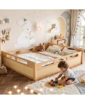  Queen Platform Bed with Guardrails, Low Profile, No Box Spring Needed