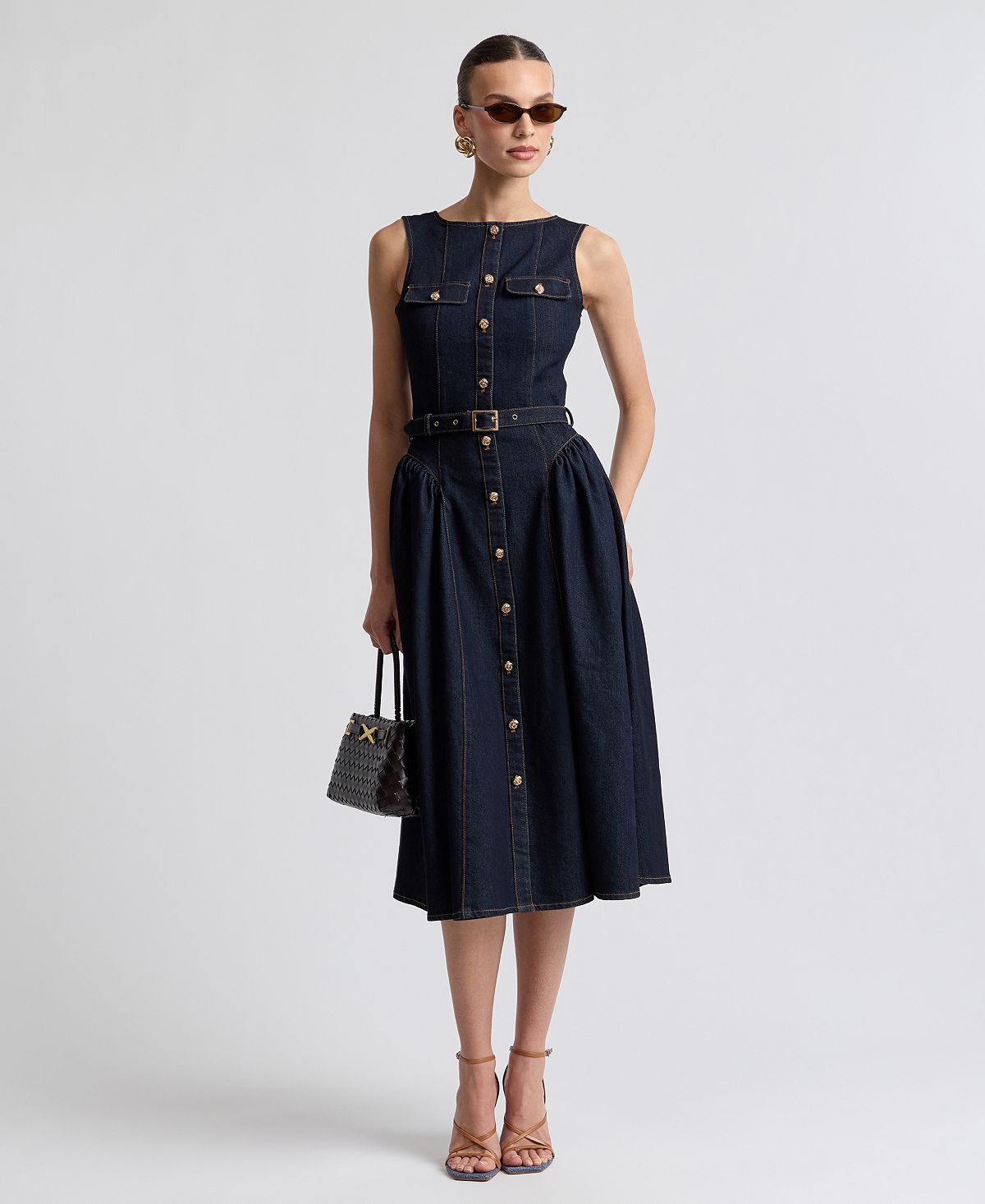 Avec Les Filles Women's Sleeveless Denim Midi Dress view 4 — MAYCSS fashion products
