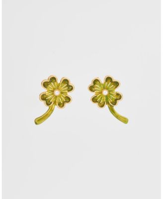 Gold Lucky Clover and Pearl Stud Earrings