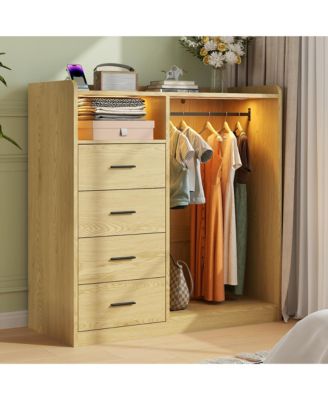 4-Drawer Dresser with Hanging Rack, LED Lights and Charging Station, Storage Organizer for Bedroom Living Room, Multiple Finishes