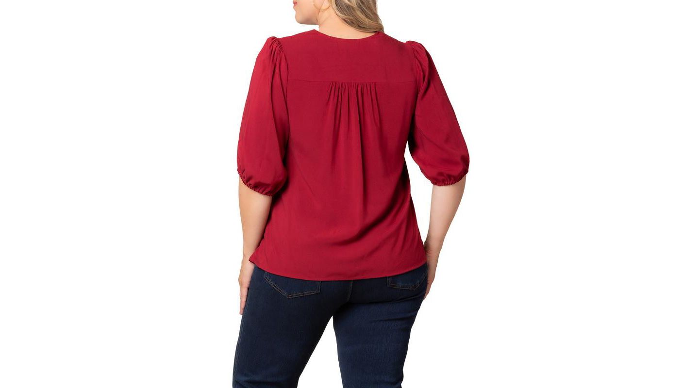 Женский топ Kiyonna Plus Size Tacoma Trim Neckline, цвет: Малиновый красный — фото 2