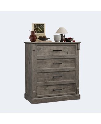4-Drawer Farmhouse Tall Chest with Metal Handles, Rustic Dresser for Bedroom Living Room Hallway