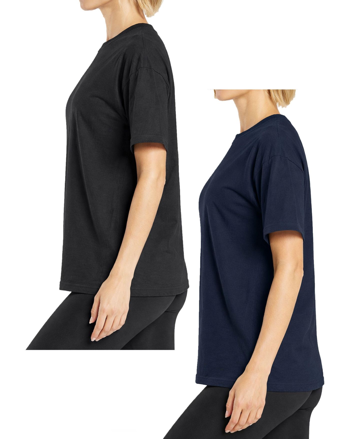Женские футболки Blue Ice Loose Fit Short Sleeve Crew Neck Solid Tee- 2 Pack, цвет: Чёрный тёмно-синий — фото 2