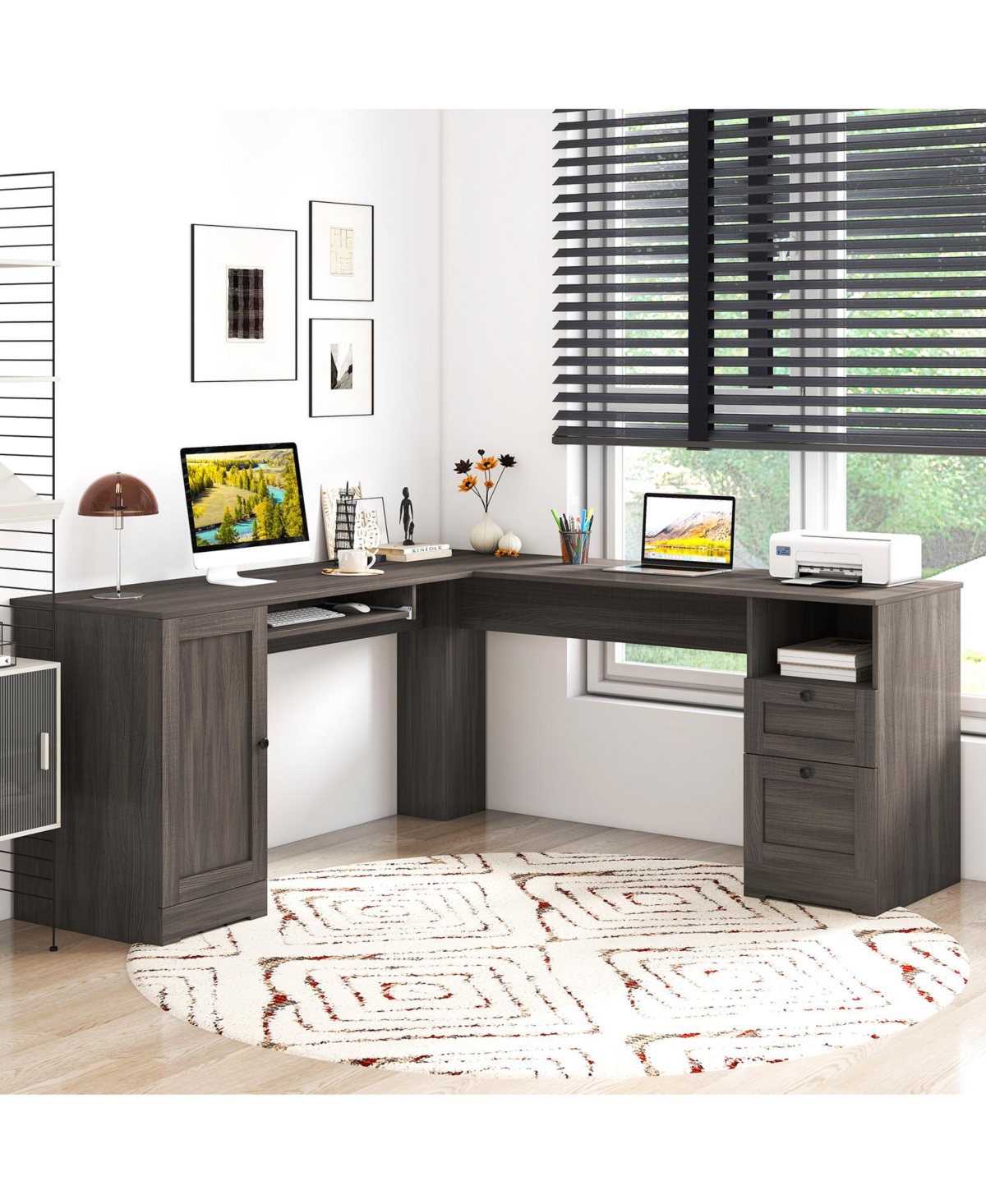 Slickblue 66 Inch L Shaped Computer Desk with Built In Power Outlets
