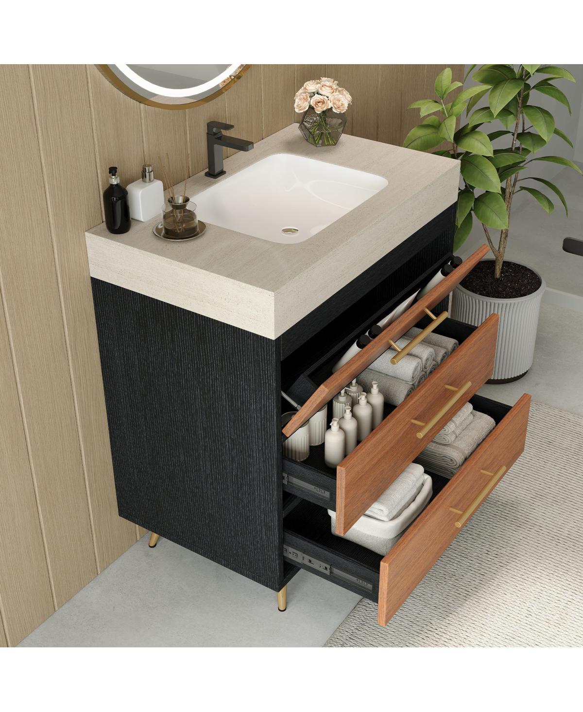 Sillysis Freestanding Bathroom Vanity with Sintered Stone Top, Ceramic Sink, Soft-Close Drawers, Modern Storage Cabinet-Sillysis