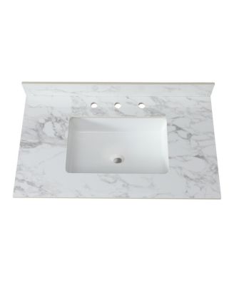 31/37/43/49 Inch Sintered Stone Bathroom Vanity Top with Ceramic Sink, 4 Inch Backsplash, 3 Faucet Holes, Fits Standard Cabinets