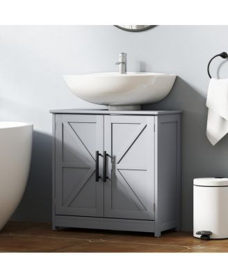 23.6 Inch Under Sink Vanity Cabinet with Adjustable Shelf, Farmhouse Barn Door MDF Storage, Small Space Pedestal Organizer