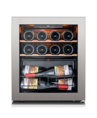 - Wine Fridge 12 Bottle Mini Wine Cooler Refrigerator 3 color LED Freestanding Wine Cellar with Glass Door