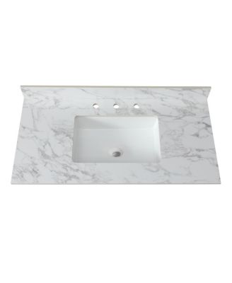 31/37/43/49 Inch Sintered Stone Bathroom Vanity Top with Ceramic Sink, 4 Inch Backsplash, 3 Faucet Holes, Fits Standard Cabinets