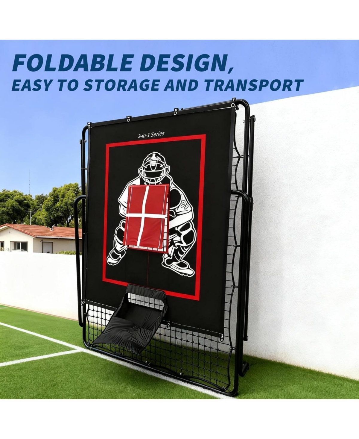 Xo Baseball Pitching Net and Rebounder, Dual-Sided Trainer with Strike Zone, Portable Baseball Softball Practice Net