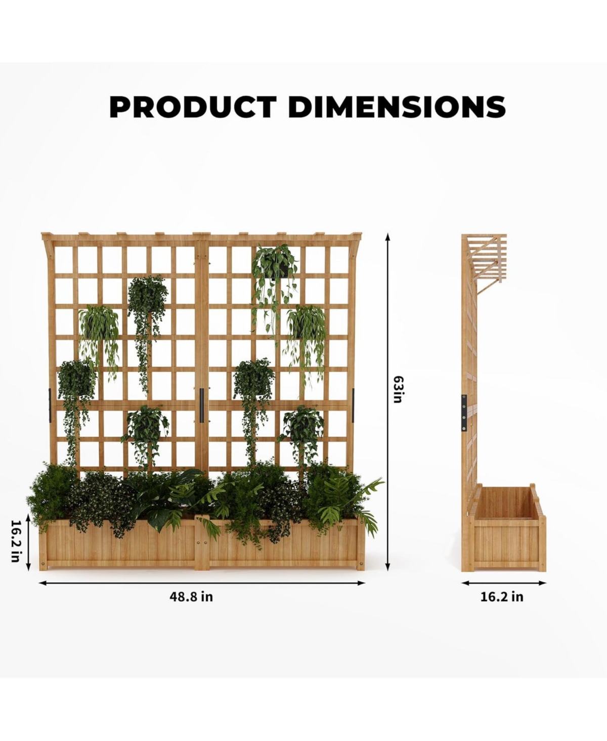 Xo 2-Tier Wooden Planter Box with Trellis, Elevated Raised Garden Bed with Roof and Drainage for Vegetables, Flowers