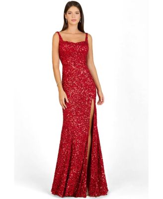Women's Sweetheart Neckline, Beaded Gown with Slit