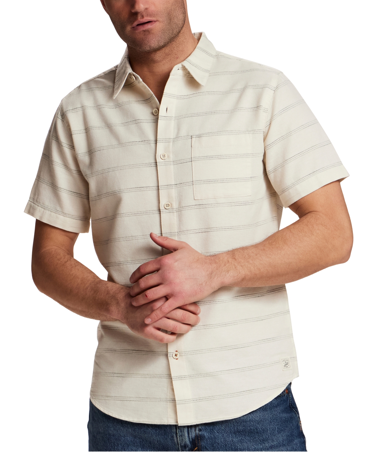 Weatherproof Vintage Men's Textured Horizontal Stripe Short-Sleeve Shirt