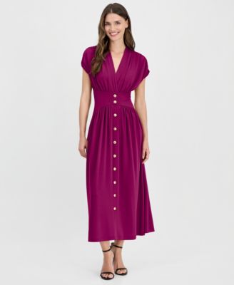 Women's V-Neck Ruched-Shoulder Jersey Dress