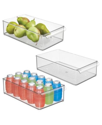 Large Stackable Fridge Bin with Handle, Set of 3, Clear, Made in USA