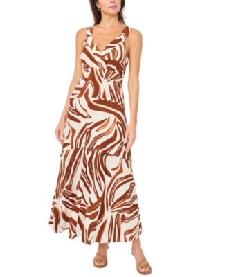 Women's Abstract Print Tiered Maxi Dress